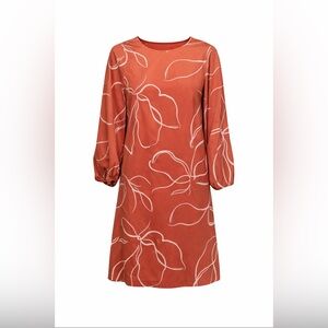 Rust Floral Shift Dress Long Sleeve Balloon Sleeve Mini Dress Size Medium